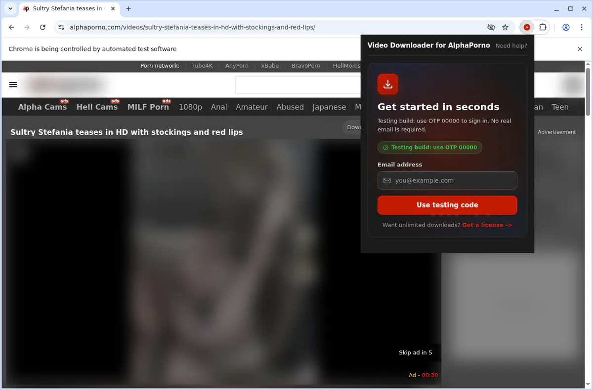 AlphaPorno Video Downloader fullscreen screenshot
